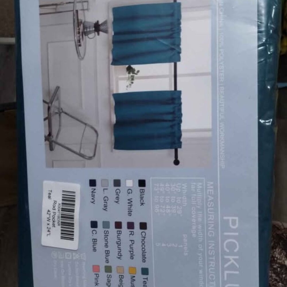 Pickluc Rod Pocket Half Curtain Kitchen 42"Wx24"L Teal